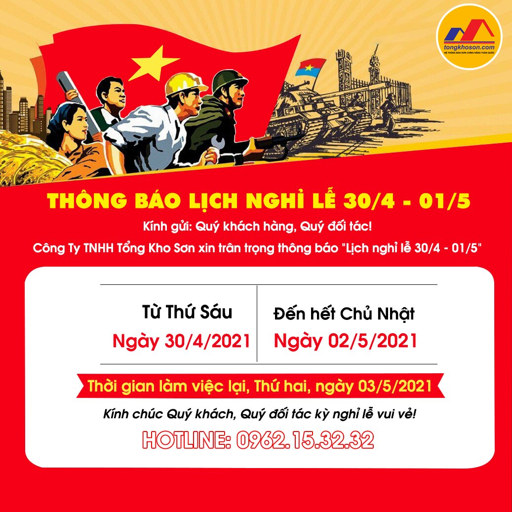 Thông báo lịch nghỉ 30/4 - 1/5 – Công ty TNHH Tổng Kho Sơn