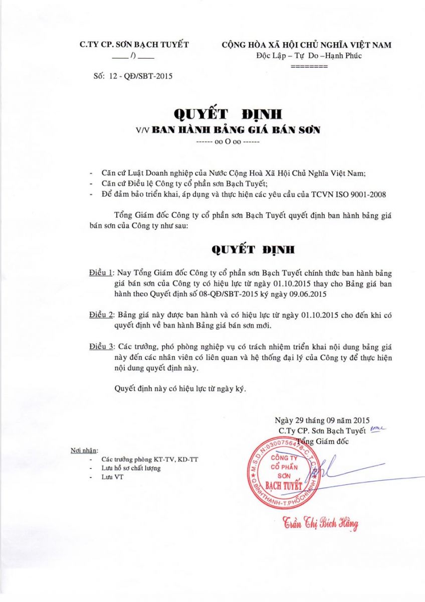 Thông báo bảng giá sơn chống rỉ bạch tuyết