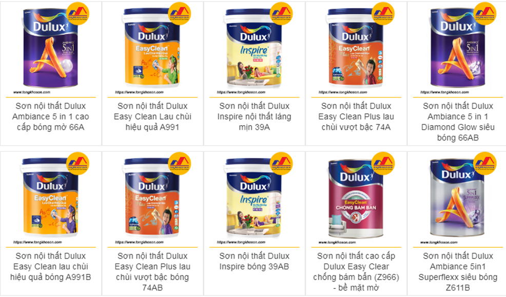 danh sach son noi that dulux