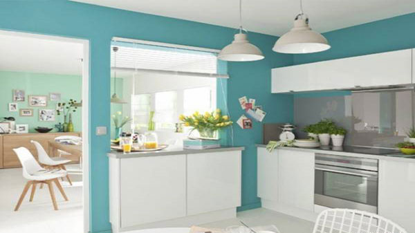nhà kết hợp giữa màu xanh dương và xanh lá cây