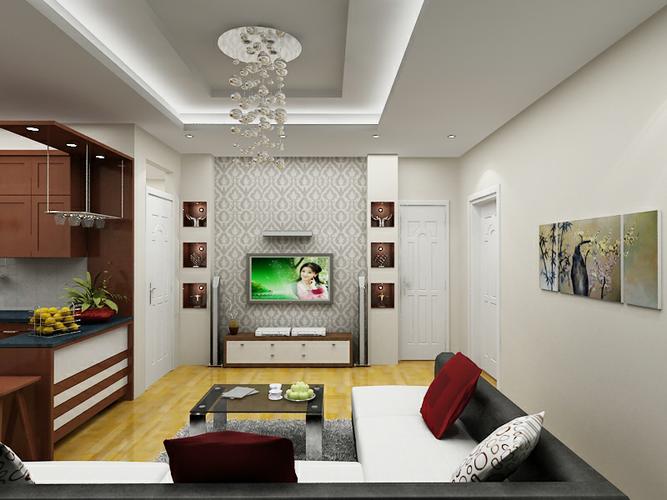 phòng khách chỉ treo một chiếc đèn