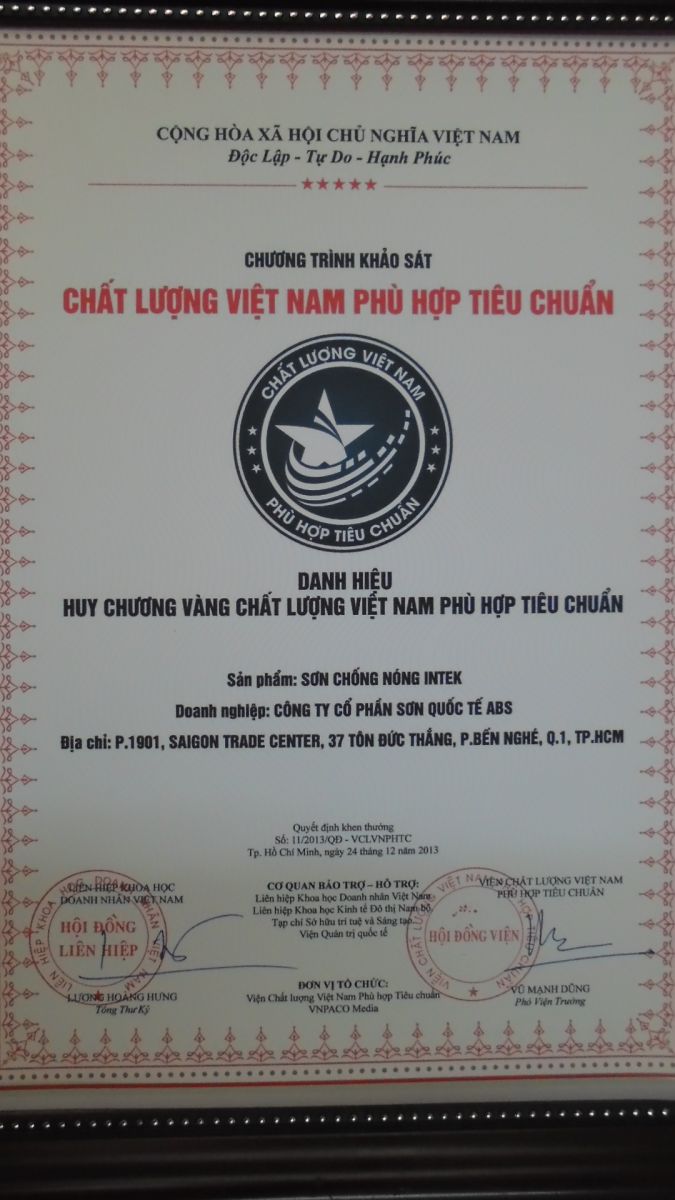 chứng nhận sơn chống nóng Intek