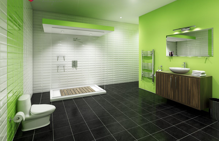 Ấn tượng và độc đáo là những gì chúng ta nhìn thấy với phòng tắm gam màu pastel xanh lá