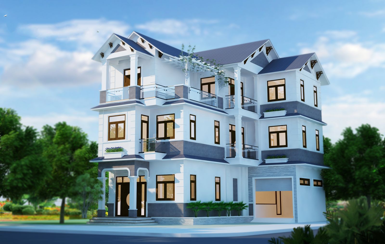 biệt thự màu xanh da trời