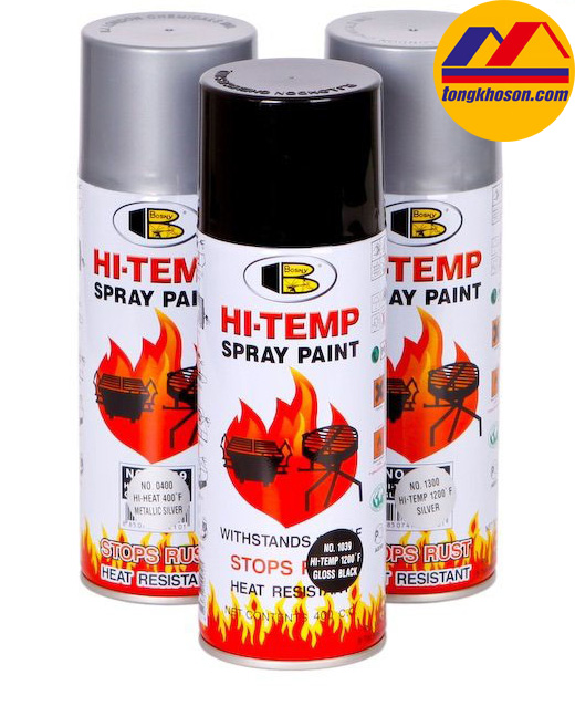 Sơn xịt chịu nhiệt Bosny hi-temp màu đen và ghi