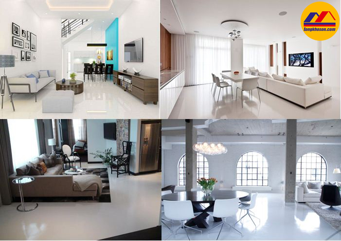 Làm mới không gian phòng khách bằng sơn sàn Epoxy màu trắng pastel hoặc màu xanh Blue nhẹ nhàng.