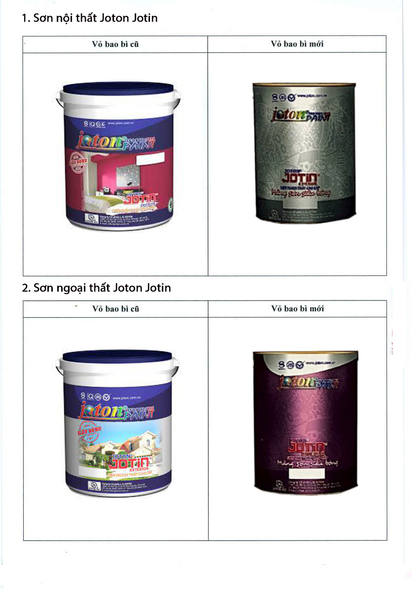 các sản phẩm sơn Joton thay đổi bao bì