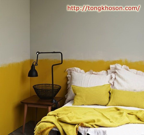 sơn phòng ngủ phong cách nhúng 2 màu