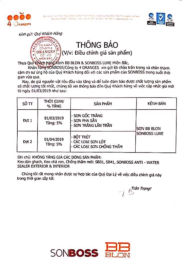 tăng giá sơn boss