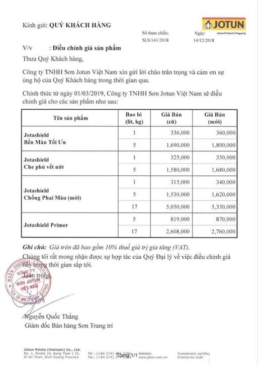 tăng giá sơn Jotun