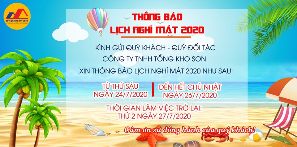 Thông báo lcihj nghỉ mát 2020 tổng kho sơn