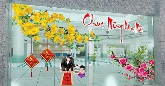 Trang trí cửa kính ngày Tết