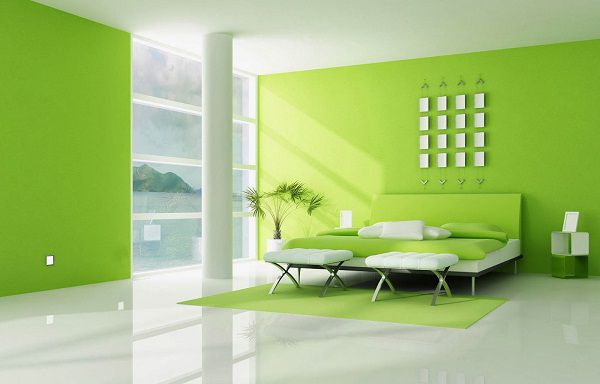 sàn nhà màu sang với tường màu xanh giúp không gian trở nên phóng khoáng
