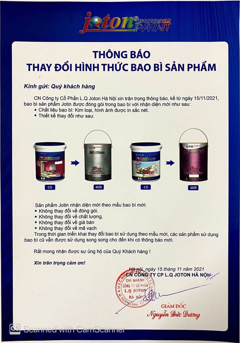 Thông báo sơn Joton