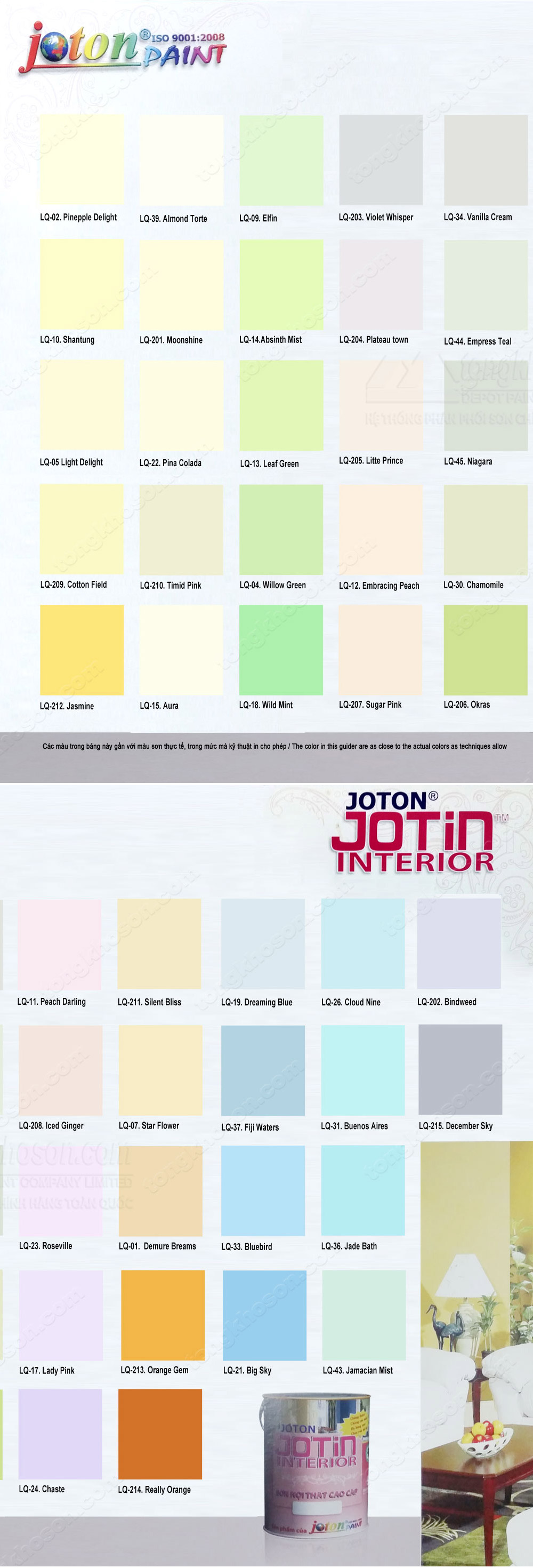 Bảng màu sơn joton jotin nội thất siêu bóng | Tongkhoson.com