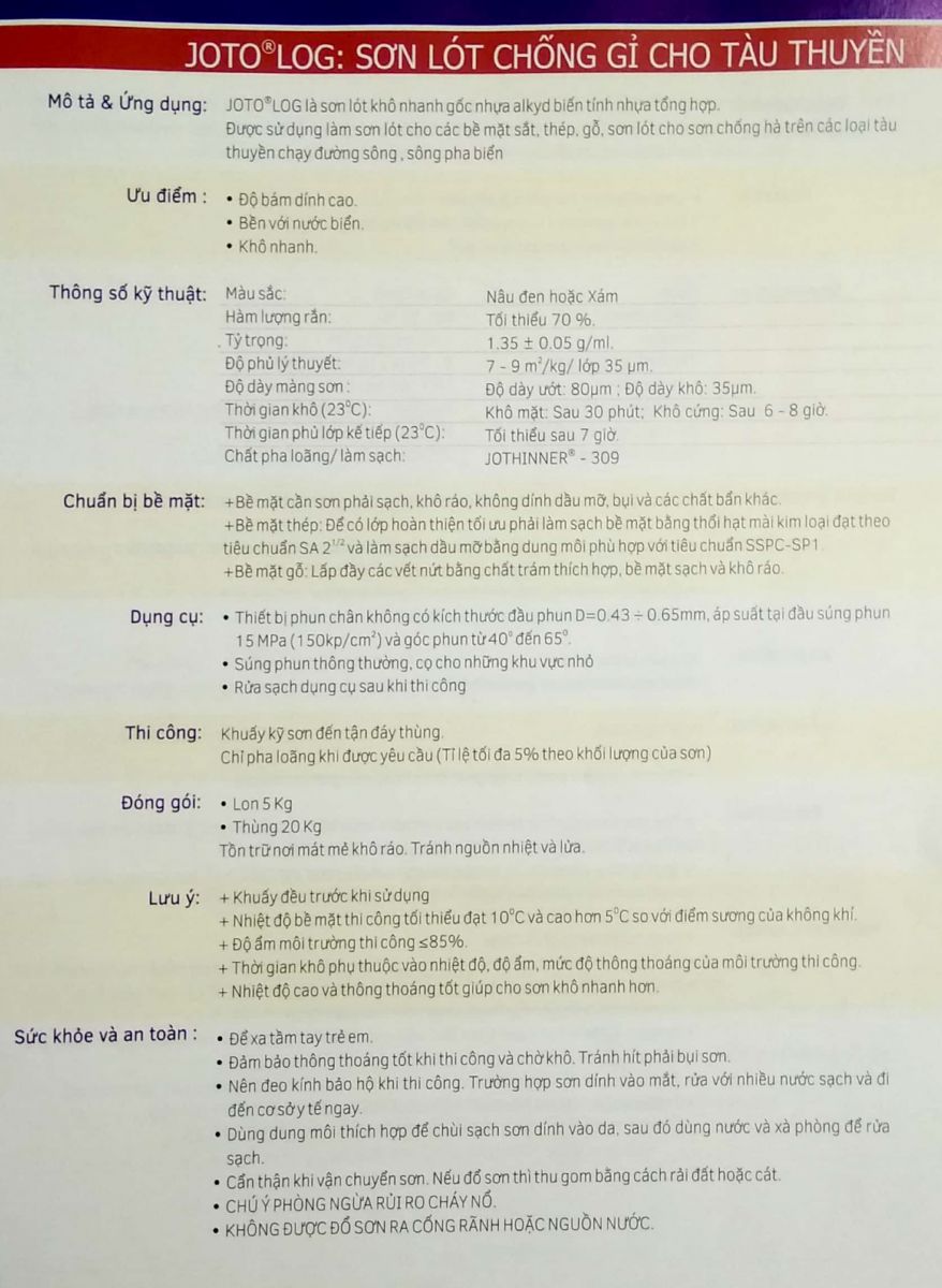tài liệu kỹ thuật sơn JOTO® LOG