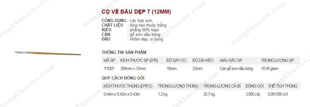 Chổi vẽ Thanh Bình đầu dẹp 7 (12mm)