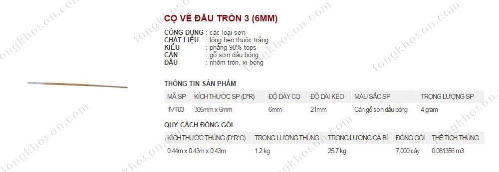 chổi vẽ thanh bình đầu tròn 3 (6mm)