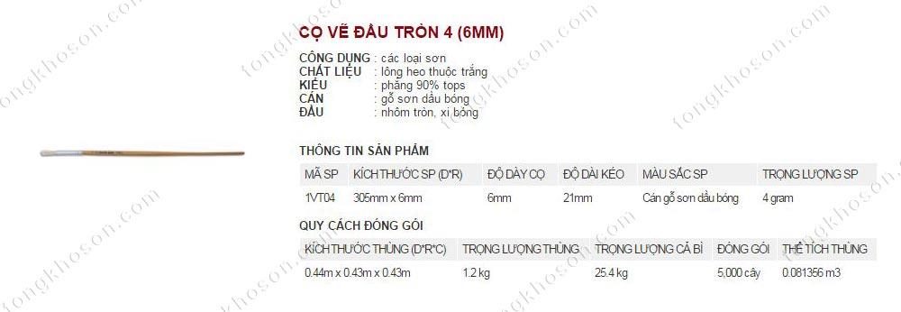 Chổi vẽ thanh bình đầu tròn 4 (6mm)