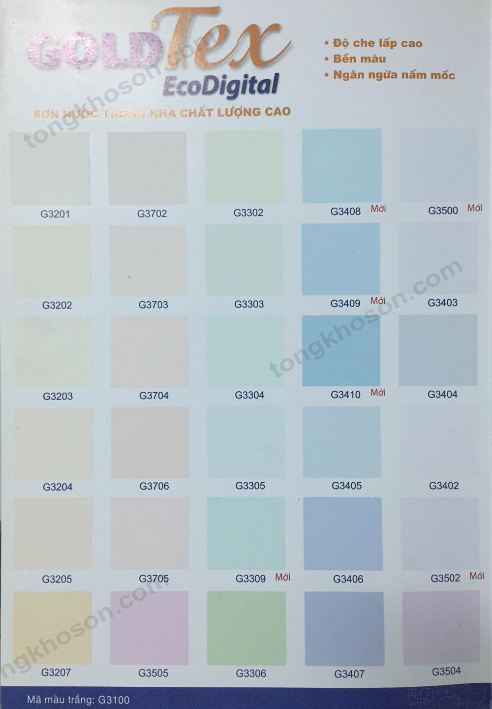 Bảng màu sơn Pertrolimex GoldTex trong nhà