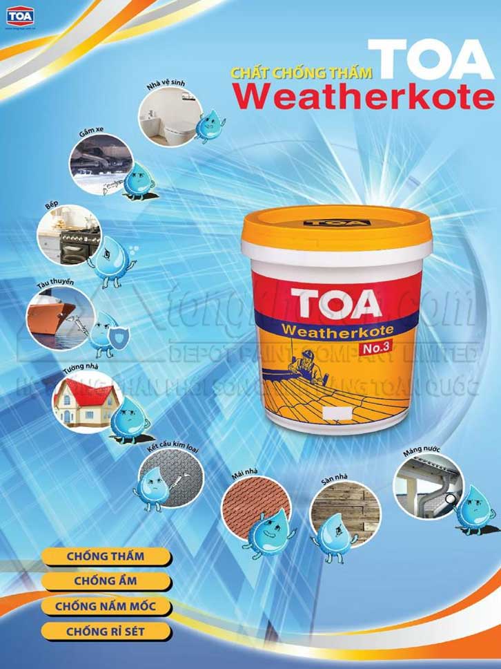 Toa Weatherkote chống thấm tốt cho sàn mái, nhà vệ sinh, sàn bê tông
