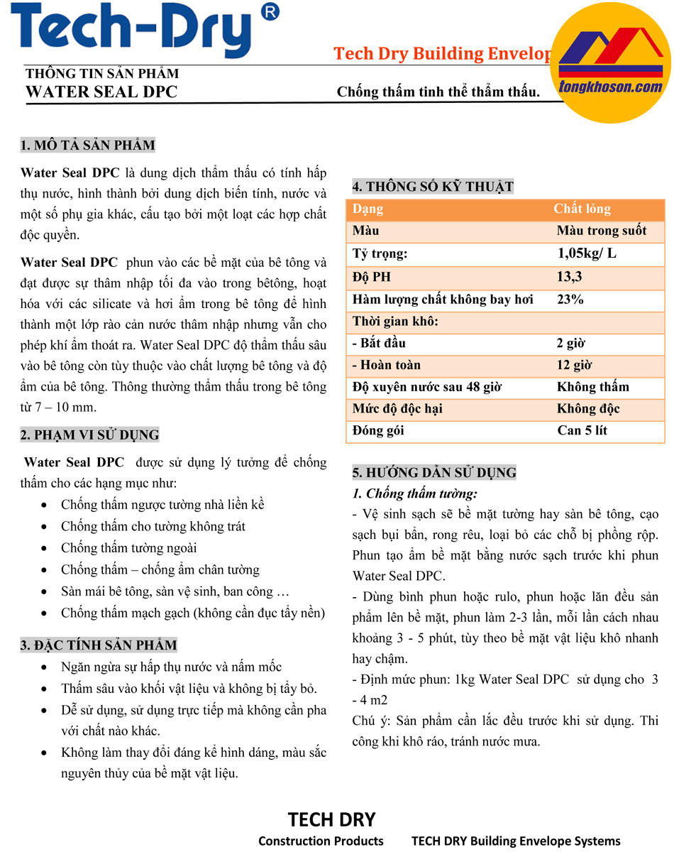 Tài liệu kỹ thuật chất chống thấm Water Seal