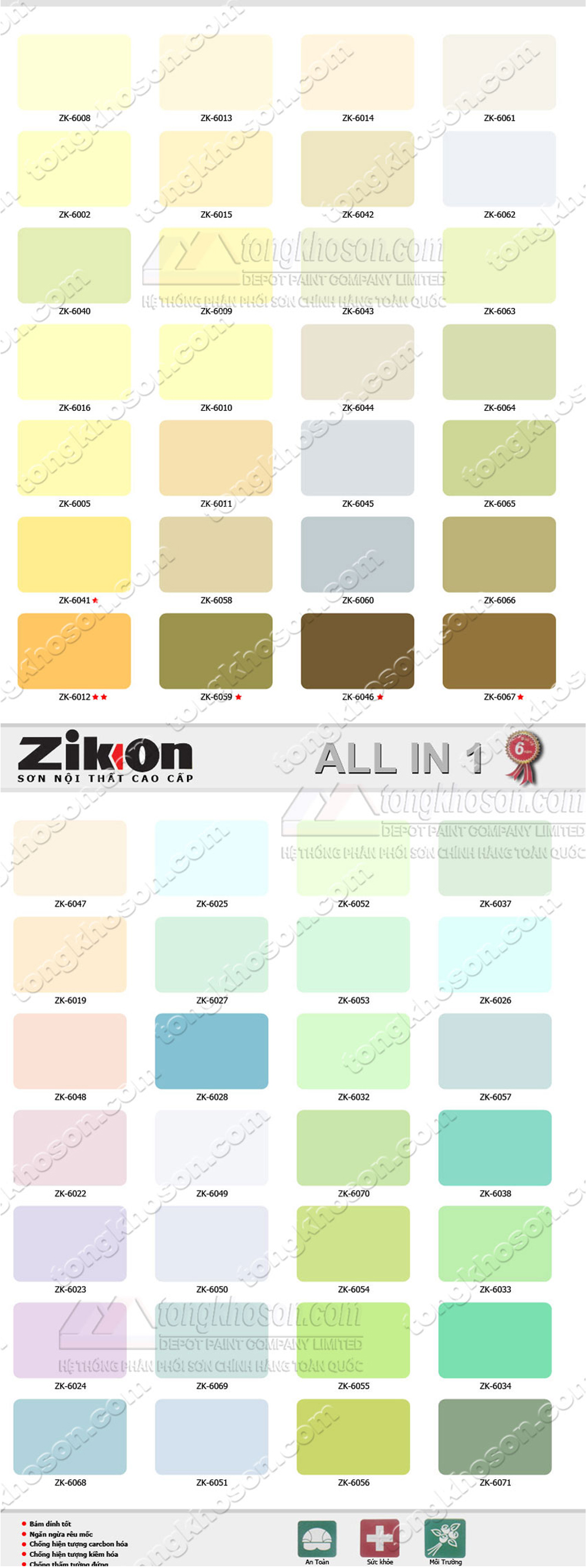 Bảng màu sơn Zikon nội và ngoại thất