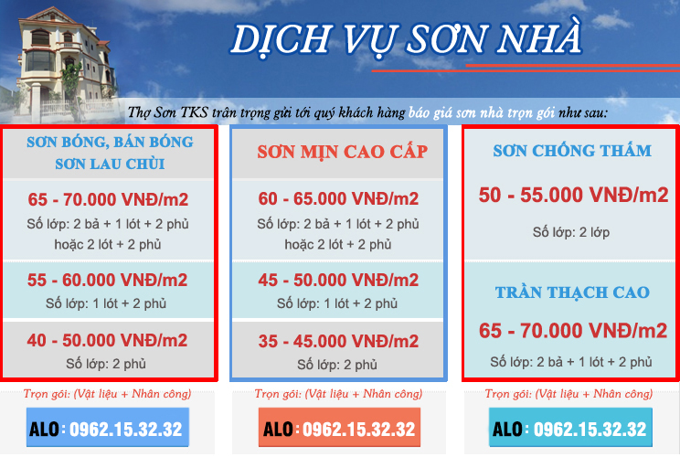 Bảng báo giá sơn nhà trọn gói tại Phú Xuyên