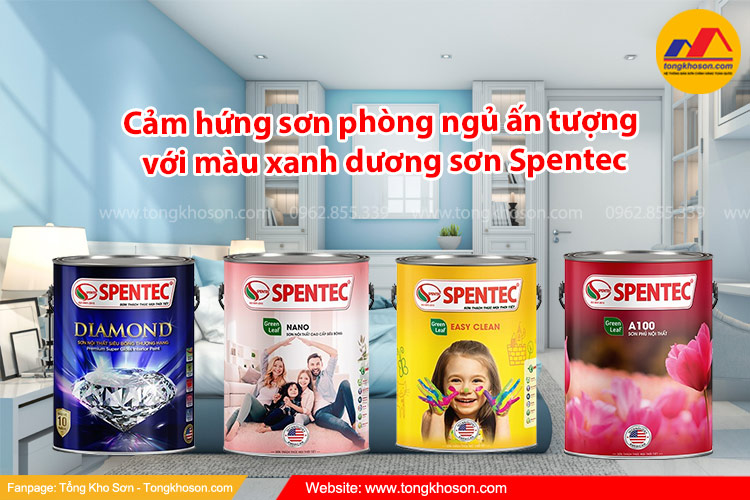 Cảm hứng sơn phòng ngủ ấn tượng với màu xanh dương sơn Spentec