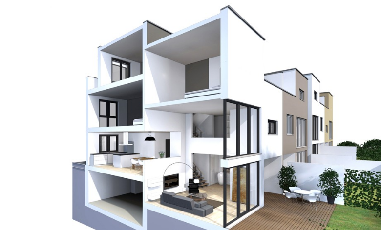 kiến trúc lệch tầng chống nóng cho tường nhà