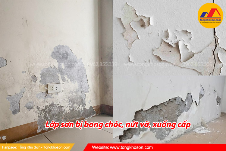 Lớp sơn bị bong chóc, nứt vỡ, xuống cấp