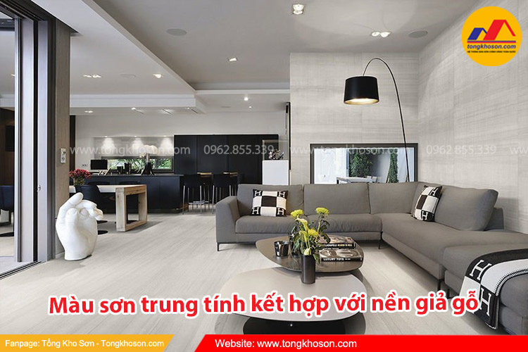 Phối màu với gạch vân gỗ hoặc sàn gỗ
