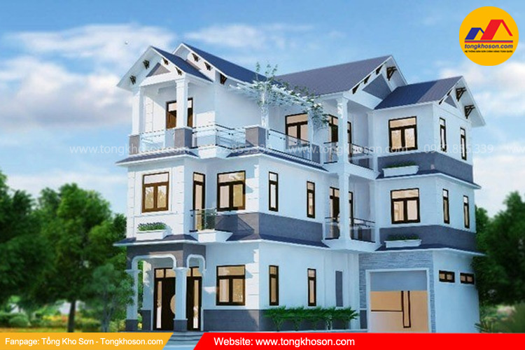 Mẫu nhà sơn màu xanh dương mặt tiền đẹp