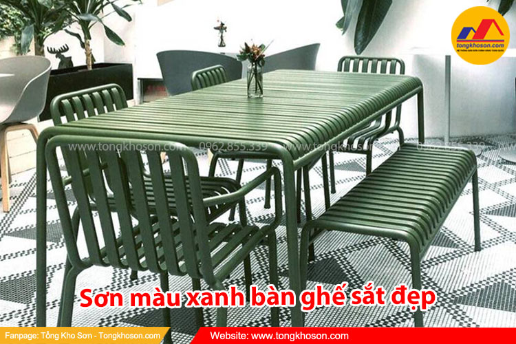Màu xanh sơn bàn ghế sắt đẹp