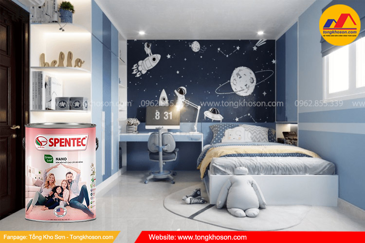 Phòng ngủ màu xanh dương sơn Spentec