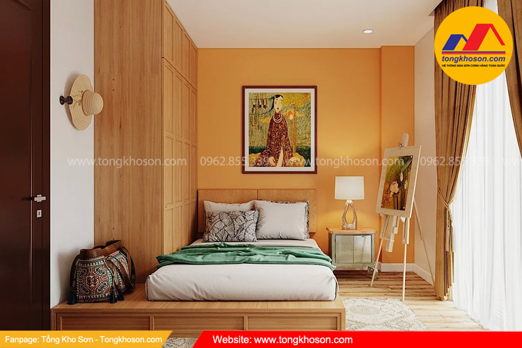 Sơn nhà màu vàng đất cho phòng ngủ