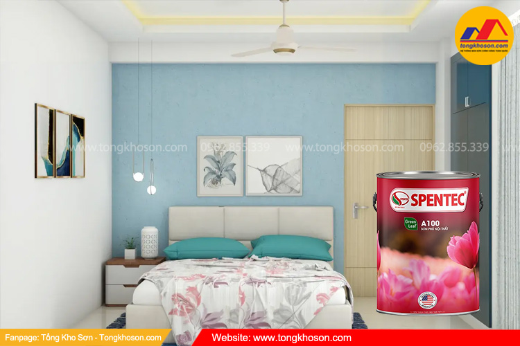 Phòng ngủ màu xanh dương sơn Spentec