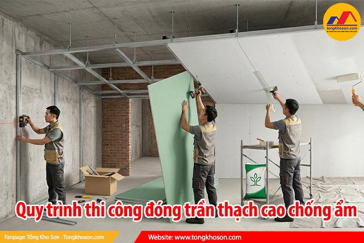 quy trình đóng trần thạch cao chống ẩm