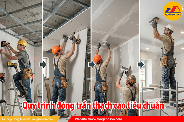 Quy trình đóng trần thạch cao tiêu chuẩn tại Tổng Kho Sơn