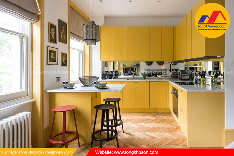 Sơn nhà màu vàng đất cho phòng bếp