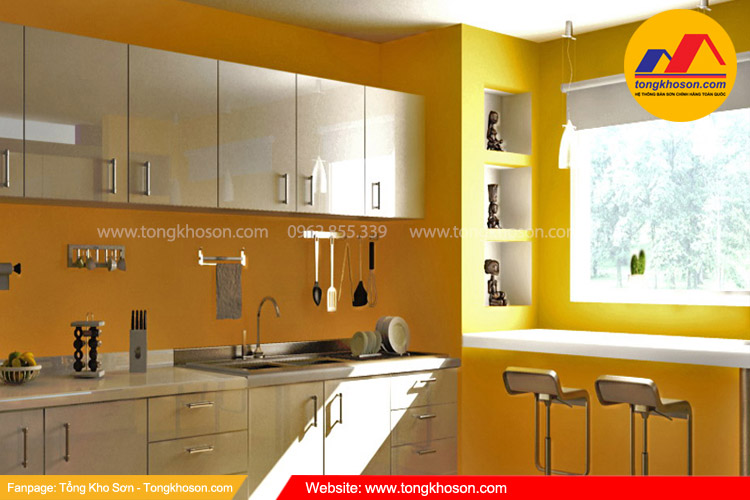 Sơn nhà màu vàng đất cho phòng bếp