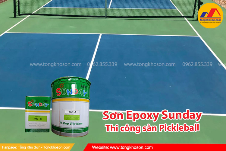 Sơn Epoxy Sunday thi công sàn pickleball 