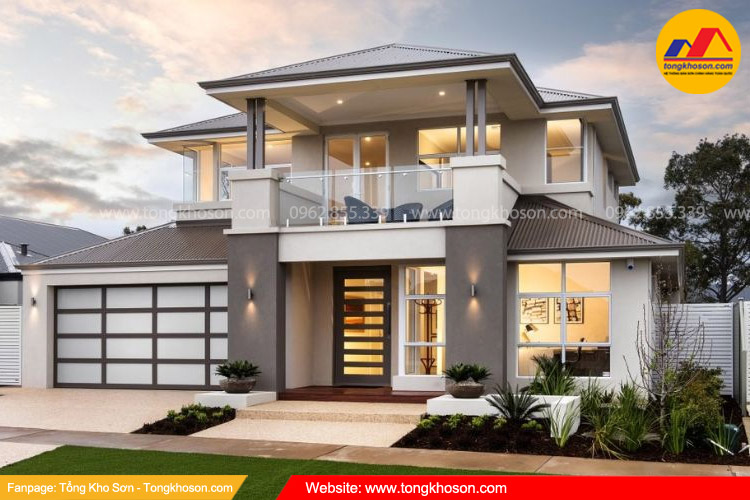 Sơn mặt tiền màu trắng xám đpẹ, hiện đại