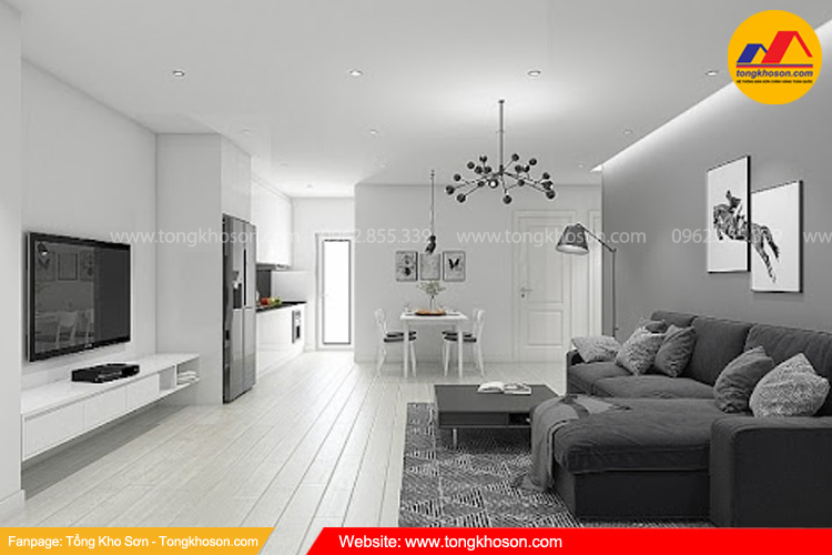 Kết hợp sơn nhà màu trắng ngọc trai với nội thất tối màu