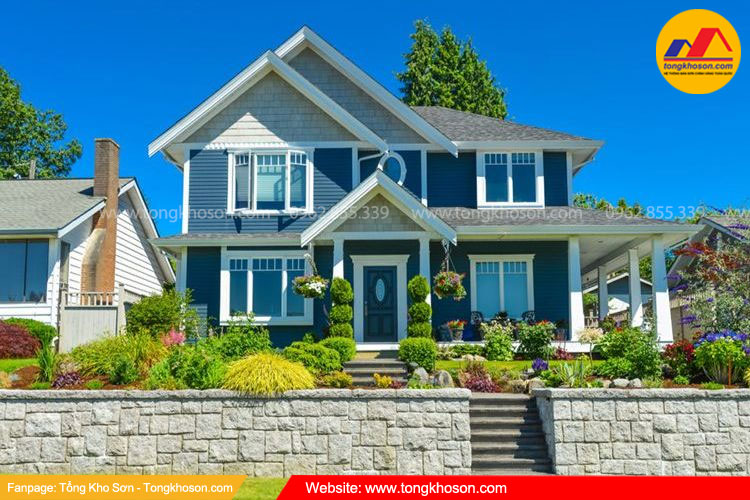 Các mẫu nhà sơn màu xanh dương đẹp, hiện đại