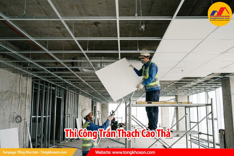  Thi công trần thạch cao thả