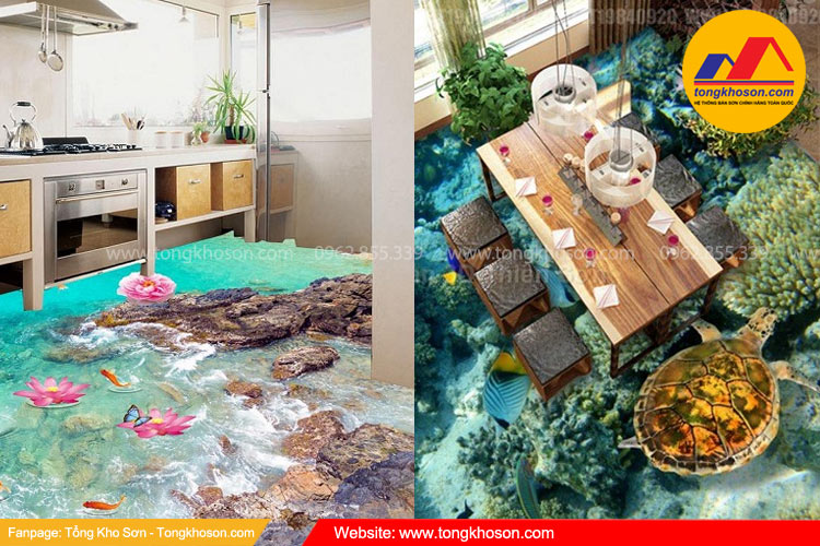 Thi công sơn sàn nhà 3D bằng tranh in và phủ sơn Epoxy trong suốt 