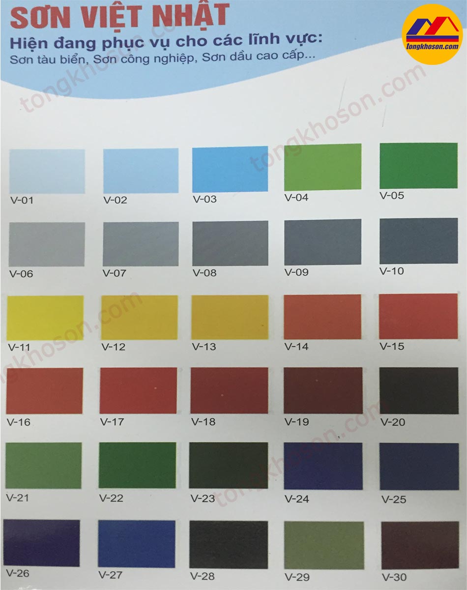 Bảng màu sơn Việt Nhật: Bảng màu sơn Việt Nhật sẽ giúp bạn dễ dàng lựa chọn màu sơn ưng ý cho căn nhà của mình. Với nhiều màu sắc đa dạng và phong phú, bạn sẽ tìm thấy bảng màu sơn để thỏa mãn sở thích của mình. Click vào hình ảnh để xem bảng màu sơn của chúng tôi.